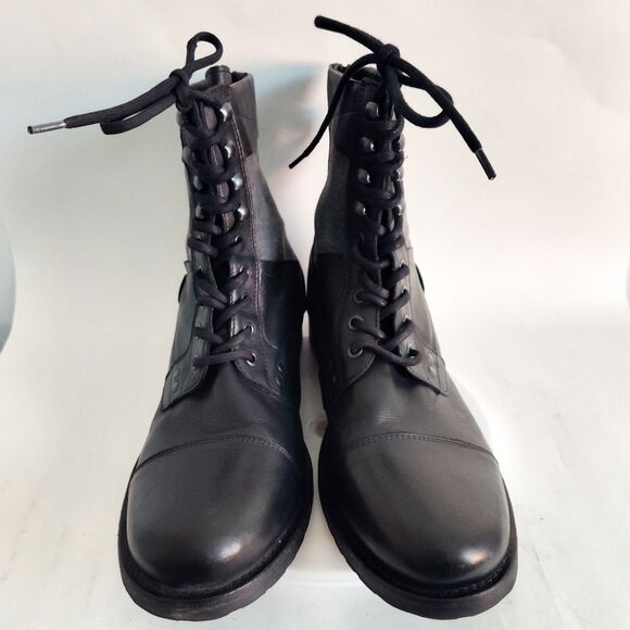 Aldo Combat Boots Mens 11 / 44 Leather Textile Black Gray Lace-Up Portugal - Picture 5 of 14